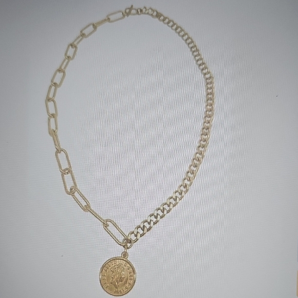 NEW Adornia Water Resistant Mixed Gold Chain Necklace with Coin Pendant - Picture 2 of 11